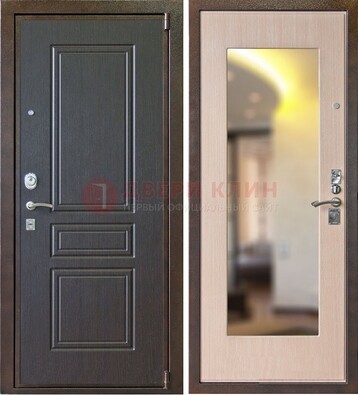 Коричневая стальная дверь с зеркалом МДФ внутри ДЗ-27 в Солнечногорске
