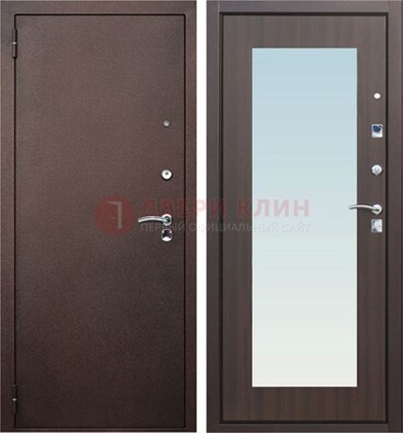 Коричневая входная дверь с зеркалом МДФ внутри ДЗ-40 в Солнечногорске