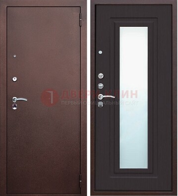 Коричневая металлическая дверь с зеркалом ДЗ-43 в Талдоме