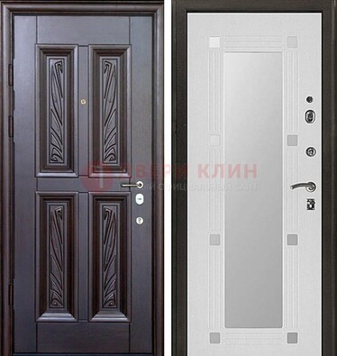 Коричневая стальная дверь с зеркалом МДФ внутри ДЗ-44 в Солнечногорске
