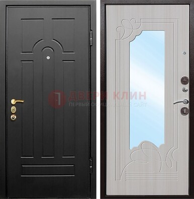 Темная входная дверь с МДФ Беленый дуб и зеркалом ДЗ-58 в Солнечногорске