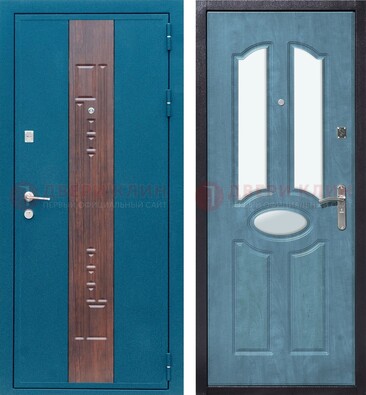 Голубая металлическая дверь МДФ с тремя зеркальными вставками ДЗ-78 в Солнечногорске