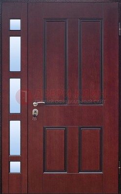 Красная входная полуторная дверь со стеклом ПЛ-10 в Солнечногорске