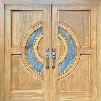 Двухстворчатая металлическая дверь с витражом ВЖ-11 в Солнечногорске