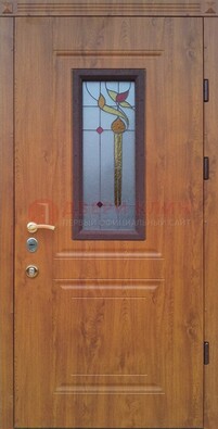 Железная дверь с МДФ и витражом ВЖ-24 в Солнечногорске